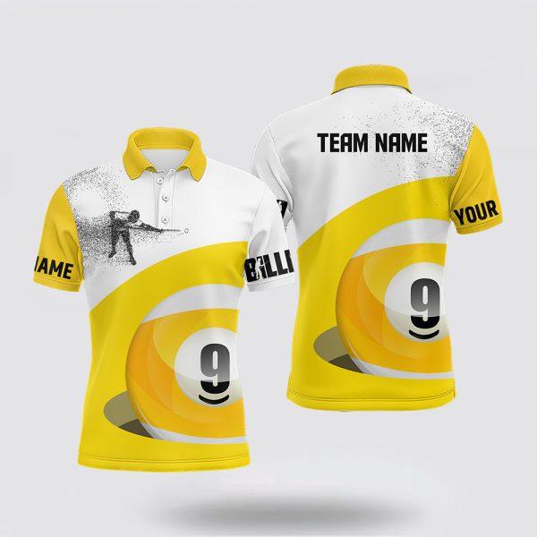 Billiard Polo Shirts, 3D Funny Billiard Player Polo Shirts Yellow 9 Ball Pool Jerseys, Billiard Shirt Designs