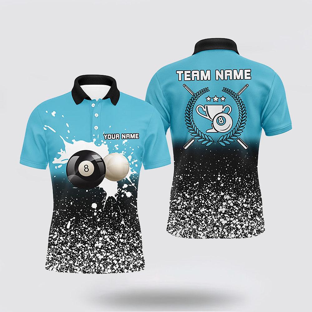 Billiard Polo Shirts, 8 Ball Billiards Light Blue Paint Splash 3D Polo Shirts, Billiard Shirt Designs Billiard Polo Shirts, 8 Ball Billiards Light Blue Paint Splash 3D Polo Shirts, Billiard Shirt Designs