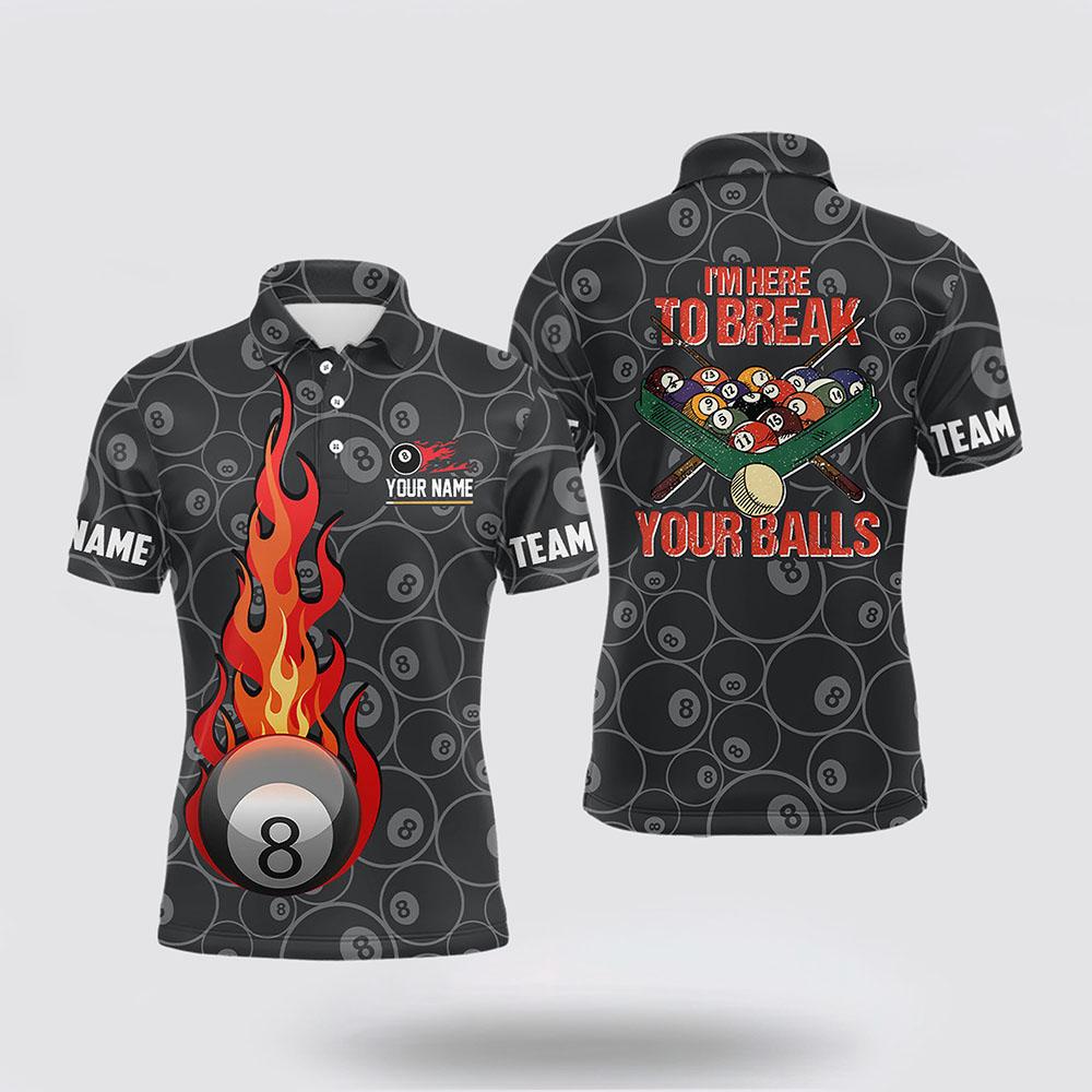 Billiard Polo Shirts, 8 Ball Flame Billiard 3D Polo Shirts, Billiard Shirt Designs