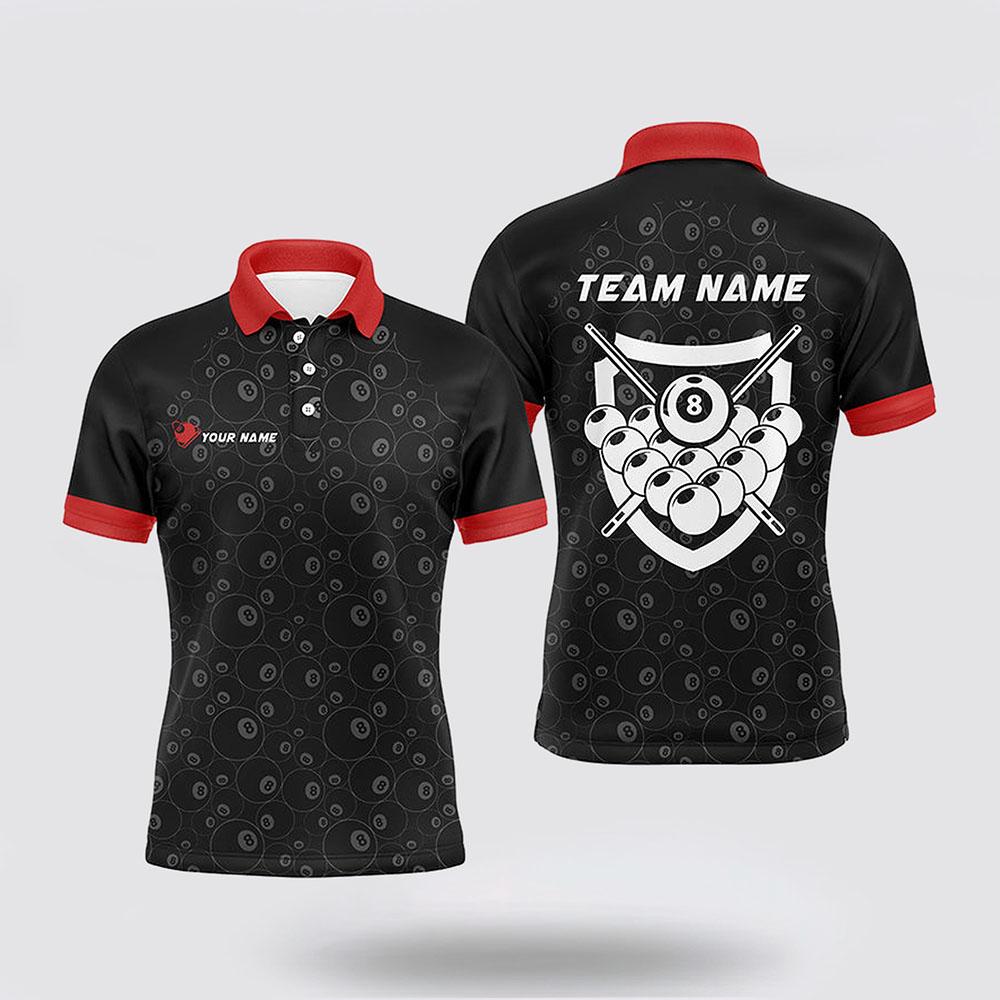 Billiard Polo Shirts, 8 Ball Pattern Billiard Red Black 3D Polo Shirts Billiard Balls Jerseys, Billiard Shirt Designs