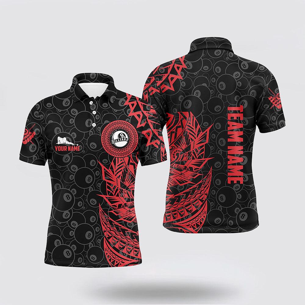 Billiard Polo Shirts, 8 Ball Pattern Billiard Red Black Tribal 3D Polo Shirts, Billiard Shirt Designs