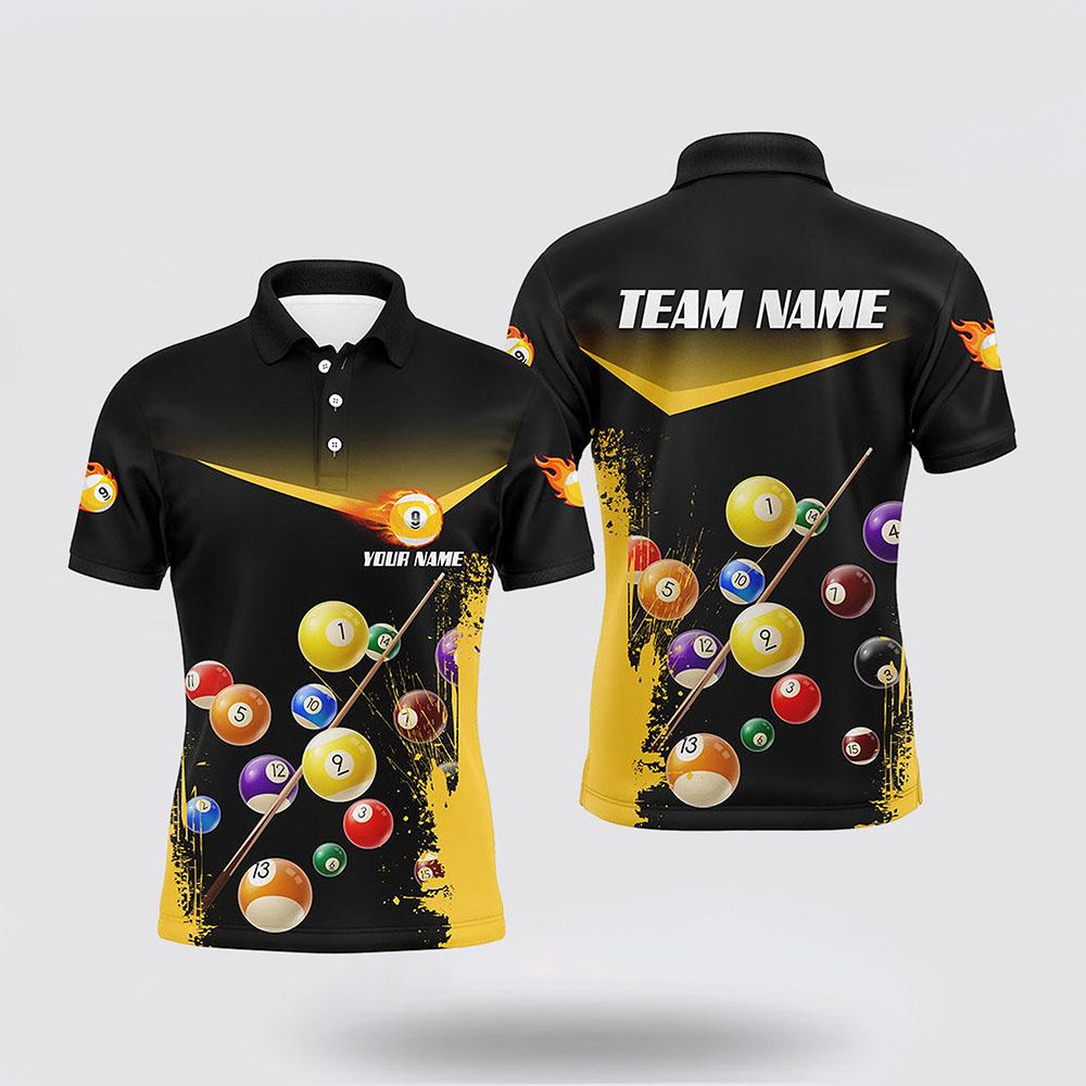 Billiard Polo Shirts, 9 Ball Abstract Grunge Texture Men Polo Shirts 3D Billiard Shirts, Billiard Shirt Designs