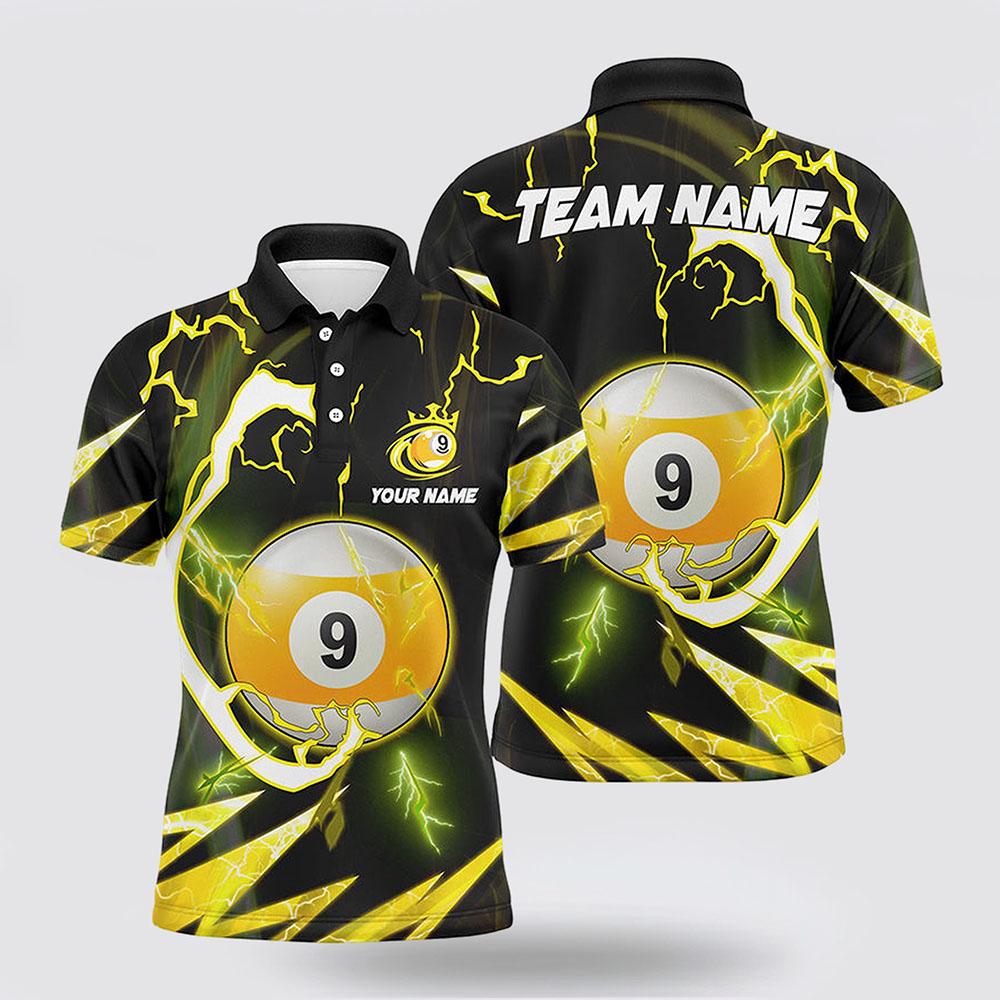 Billiard Polo Shirts, 9 Ball Pool Yellow Thunder 3D Men Polo Shirts, Billiard Shirt Designs Billiard Polo Shirts, 9 Ball Pool Yellow Thunder 3D Men Polo Shirts, Billiard Shirt Designs