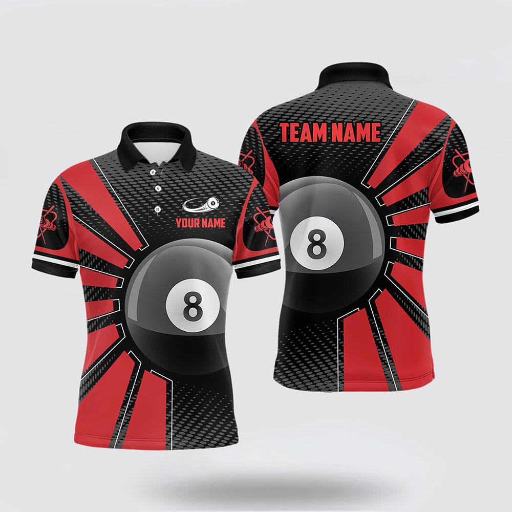 Billiard Polo Shirts, Billiard 8 Ball Red Version Name 3D Polo Shirts, Billiard Shirt Designs