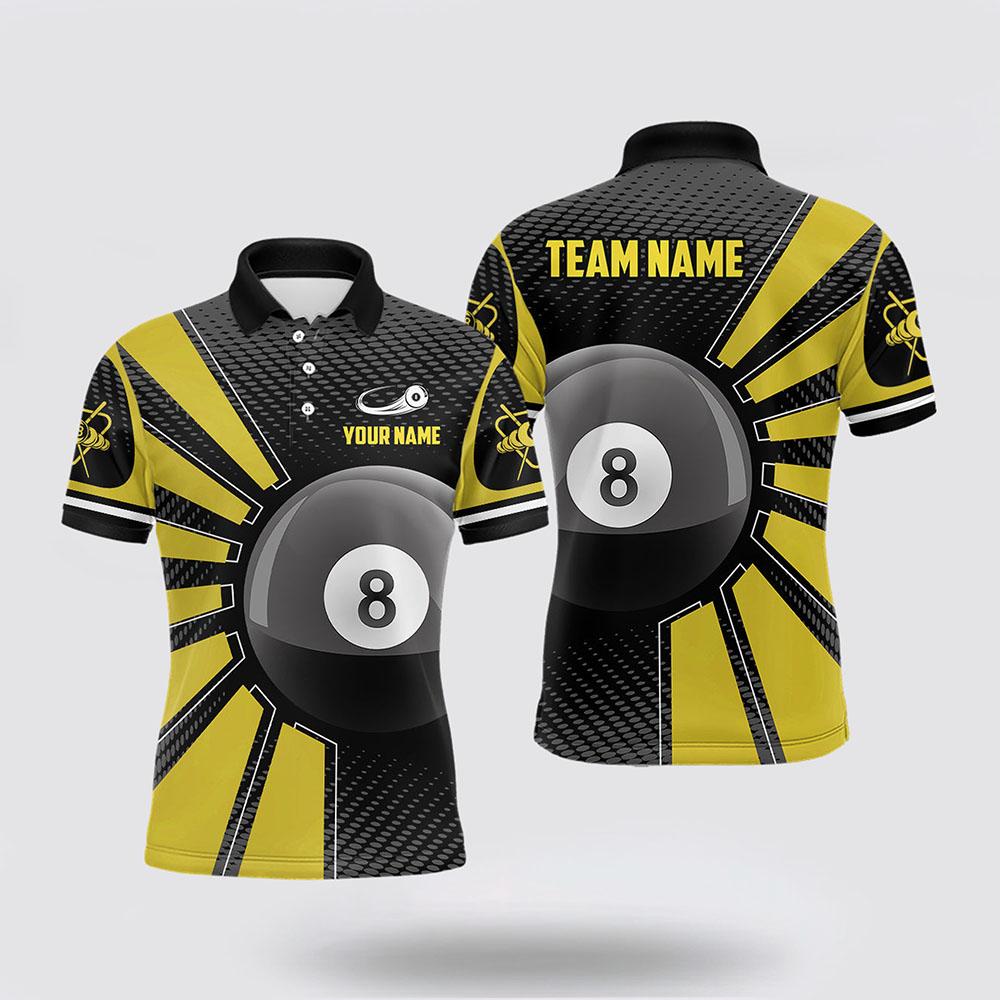 Billiard Polo Shirts, Billiard 8 Ball Yellow Version Name 3D Polo Shirts, Billiard Shirt Designs