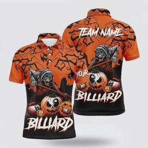 Billiard Polo Shirts, Black Orange Skeleton Halloween…