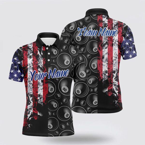 Billiard Polo Shirts, Black Red 3D Pattern Billiard 8 Ball USA Flag Polo Shirts, Billiard Shirt Designs