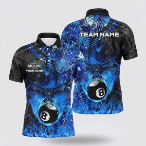 Billiard Polo Shirts, Blue Flame 8 Ball…