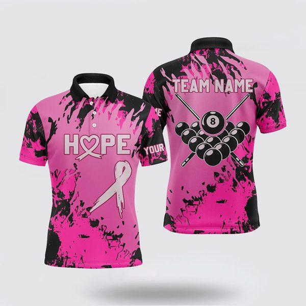 Billiard Polo Shirts, Breast Cancer Awareness Pink Camo Billiard Men Polo Shirts, Billiard Shirt Designs