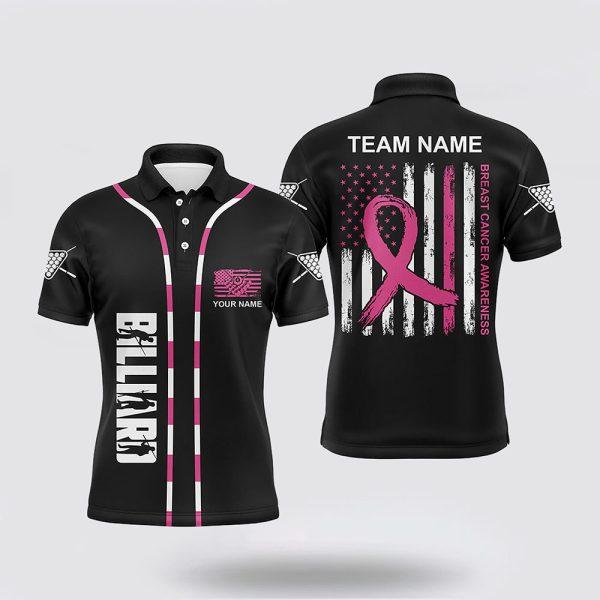 Billiard Polo Shirts, Breast Cancer Awareness Pink Ribbon Men’s Billiard Shirts Patriotic Polo Shirts, Billiard Shirt Designs