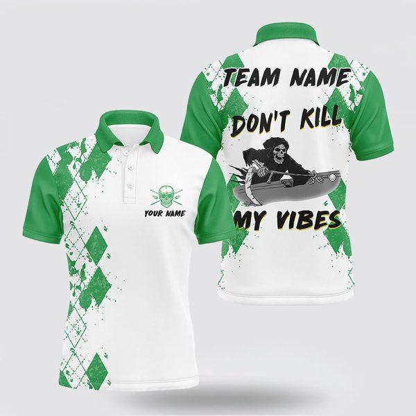 Billiard Polo Shirts, Don’T Kill My Vibes Green Argyle Men Polo Shirts Billiards, Billiard Shirt Designs