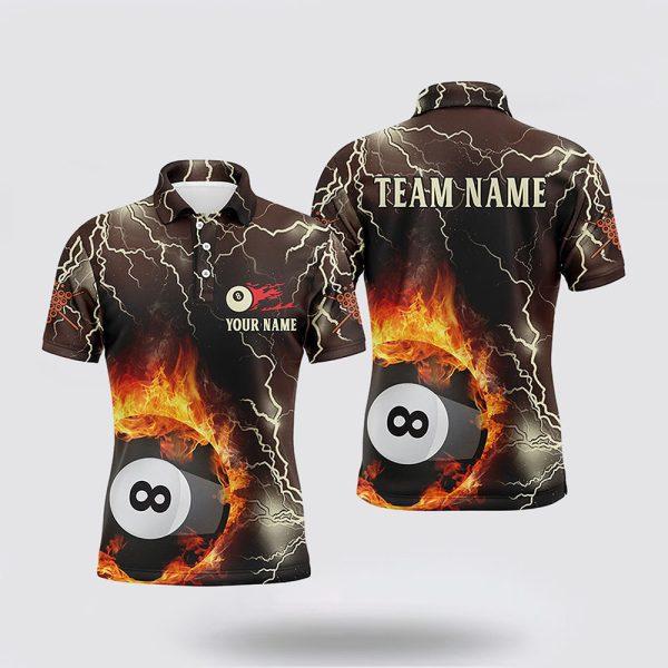 Billiard Polo Shirts, Fire Flame Lightning 8 Ball Pool Billiards Jerseys, Billiard Shirt Designs