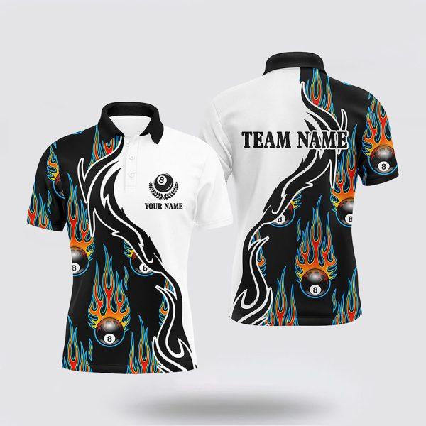 Billiard Polo Shirts, Flaming 8 Ball Billiard Pattern Polo Shirts, Billiard Shirt Designs