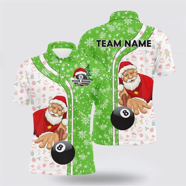 Billiard Polo Shirts, Funny Christmas Santa Play Pool Personalized Green Billiard 8 Ball Snowflake Polo Shirts, Billiard Shirt Designs