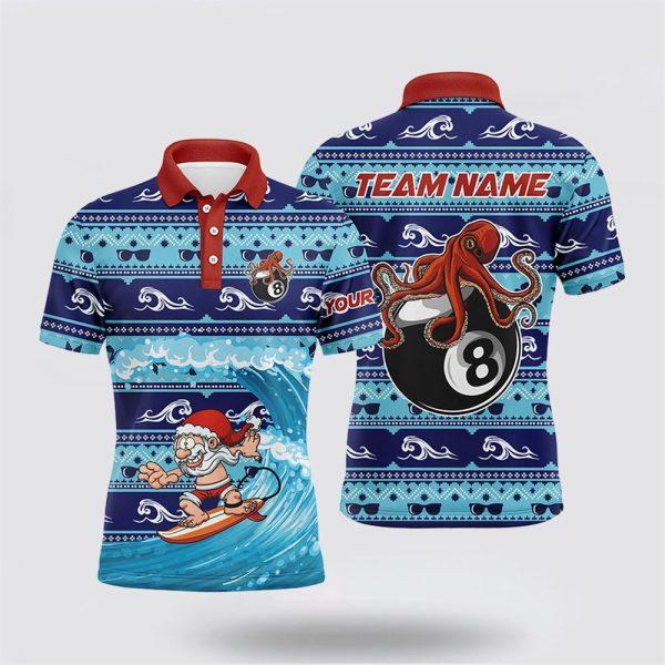 Billiard Polo Shirts, Funny Christmas Santa Surfing Swell Billiard Polo Shirts Custom Billiard Merry Christmas Shirts, Billiard Shirt Designs