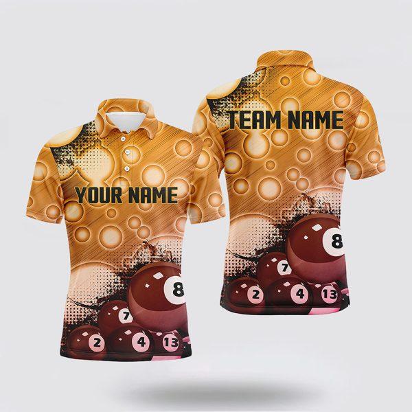 Billiard Polo Shirts, Gold Billiard Balls 3D Pattern Men’s Billiard Shirts, Billiard Shirt Designs