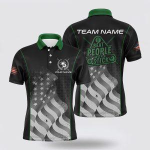 Billiard Polo Shirts, Green Waving American Flag…