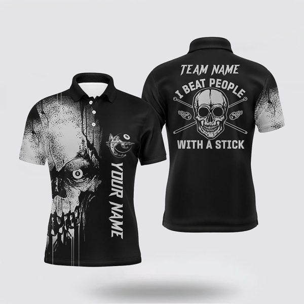 Billiard Polo Shirts, I Beat People With A Stick Melting Skull 8 Ball Billiards 3D Polo Shirts, Billiard Shirt Designs