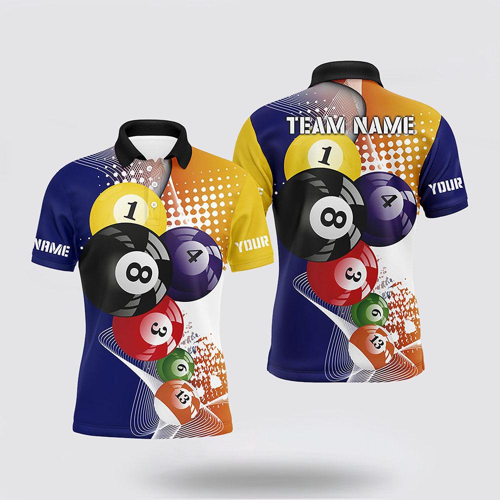 Billiard Polo Shirts, Multicolor Billiard Balls 3D All Over Printed Polo Shirts Team, Billiard Shirt Designs