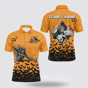 Billiard Polo Shirts, Orange Skeleton Billiard Polo…