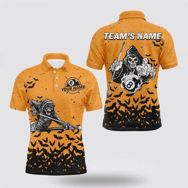 Billiard Polo Shirts, Orange Skeleton Billiard Polo Shirts Best Halloween Billiard Gifts, Billiard Shirt Designs