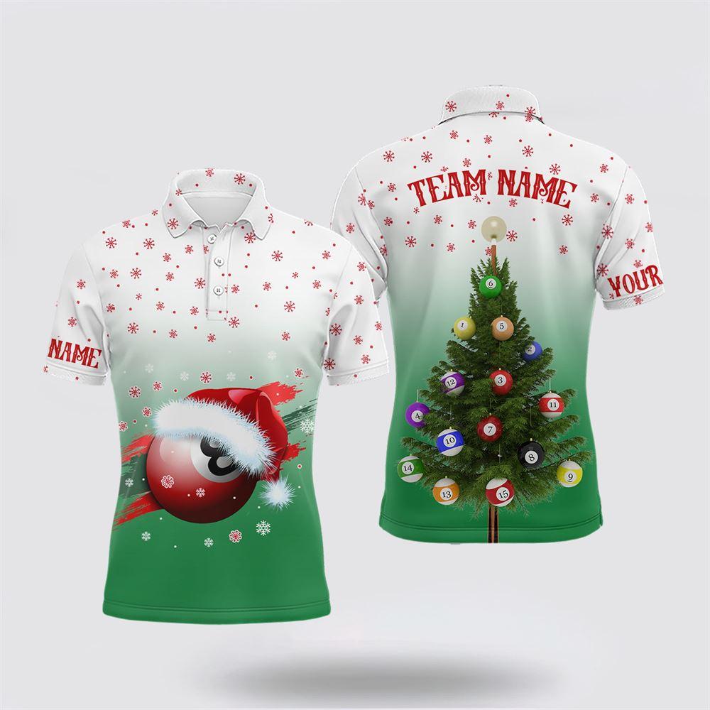 Billiard Polo Shirts, Personalized Funny Christmas Tree Billiard Balls Green 3D Polo Shirts, Billiard Shirt Designs