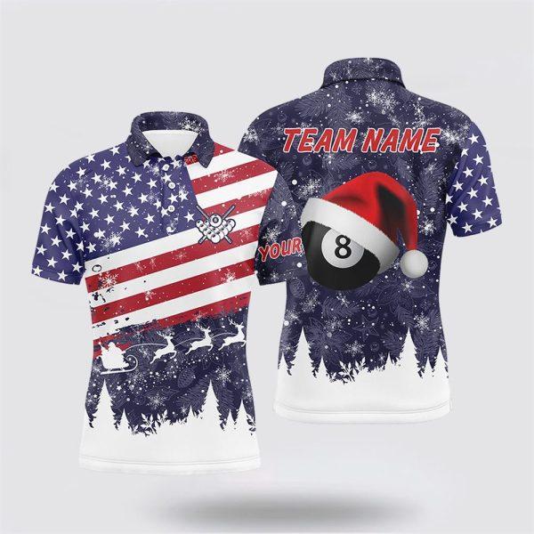 Billiard Polo Shirts, Personalized Merry Christmas American Flag Billiard Polo Shirts, Billiard Shirt Designs