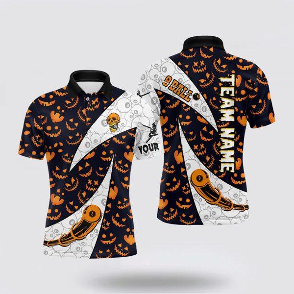 Billiard Polo Shirts, Pumpkin Face Pattern Halloween Billiard Men’s Shirts, Billiard Shirt Designs