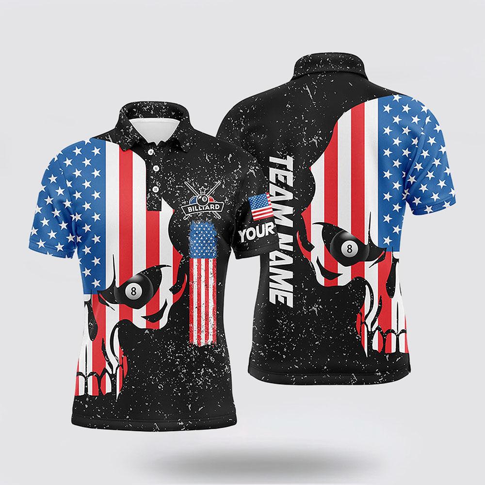 Billiard Polo Shirts, Skull Billiard American Flag Grunge Style Men Polo Shirts, Billiard Shirt Designs