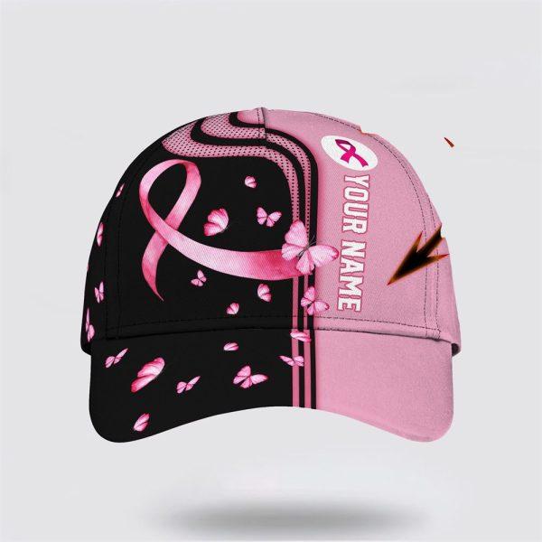 Breast Cancer Baseball Cap, Custom Baseball Cap, Butterfly Art Black And Pink Print All Over Print Cap, Breast Cancer Caps