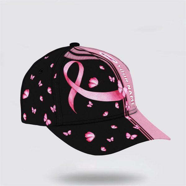 Breast Cancer Baseball Cap, Custom Baseball Cap, Butterfly Art Black And Pink Print All Over Print Cap, Breast Cancer Caps