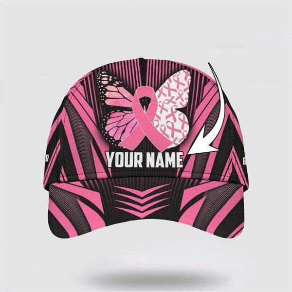 Breast Cancer Baseball Cap, Custom Baseball Cap, Butterfly Black And Pink Art All Over Print Cap, Breast Cancer Caps