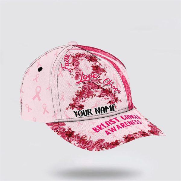 Breast Cancer Baseball Cap, Custom Baseball Cap, Faith Hope Love Art All Over Print Cap, Breast Cancer Caps