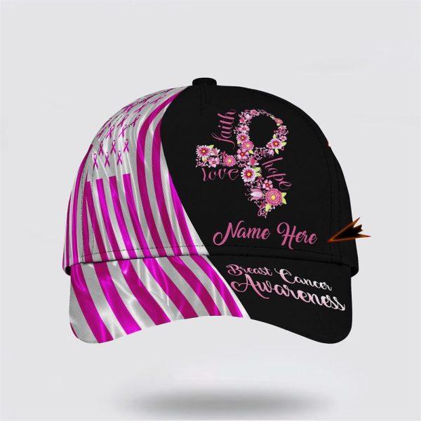 Breast Cancer Baseball Cap, Custom Baseball Cap, Faith Hope Love Flower Print All Over Print Cap, Breast Cancer Caps