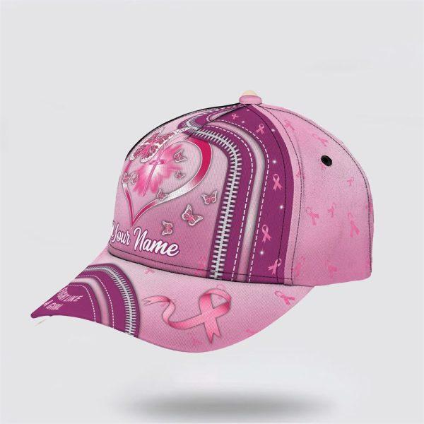 Breast Cancer Baseball Cap, Custom Baseball Cap, Fight Like A Girl Cross And Butterfly Print All Over Print Cap, Breast Cancer Caps