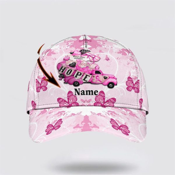 Breast Cancer Baseball Cap, Custom Baseball Cap, Hope Car And Butterfly All Over Print Cap, Breast Cancer Caps