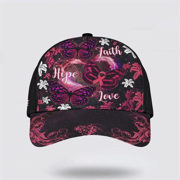 Breast Cancer Baseball Cap, Faith Hope Love Butterfly Art All Over Print Cap, Breast Cancer Caps
