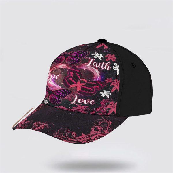 Breast Cancer Baseball Cap, Faith Hope Love Butterfly Art All Over Print Cap, Breast Cancer Caps