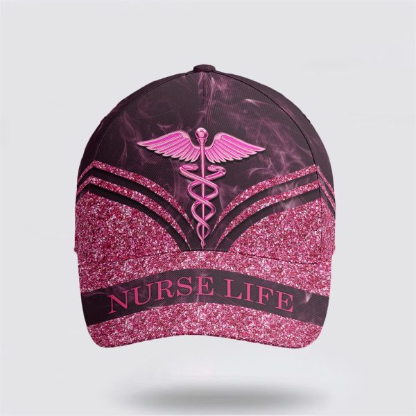 Breast Cancer Baseball Cap, Nurse Life Pink Glitter All Over Print Cap, Breast Cancer Caps