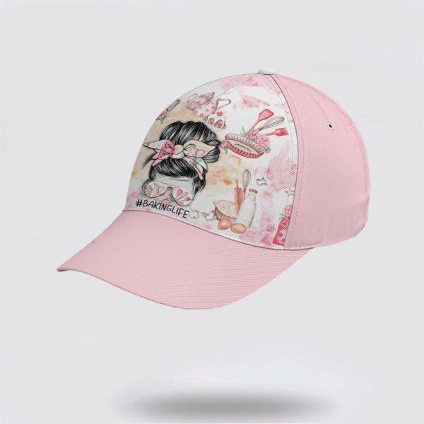 Breast Cancer Baseball Cap, Pinky Baking Life Bun Hair Mom All Over Print Cap, Breast Cancer Caps