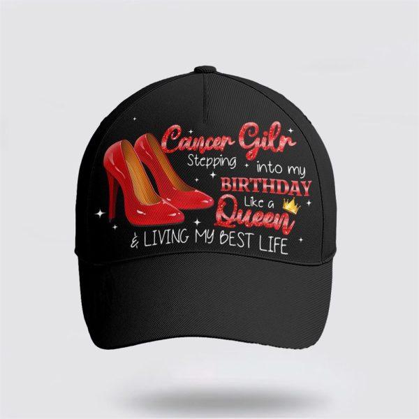 Breast Cancer Baseball Cap, Step Into Birthday Like A Queen Cancer Girl All Over Print Cap, Breast Cancer Caps