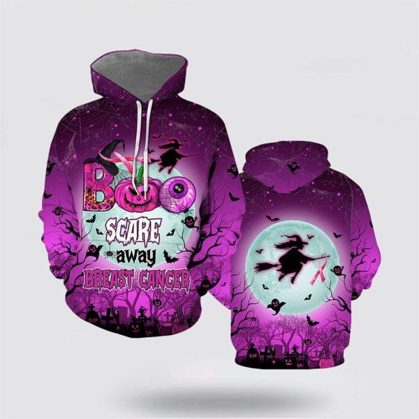 Breast Cancer Hoodie, Breast Cancer Boo Scare Away All Over Print Hoodie, Breast Cancer Awareness Shirts