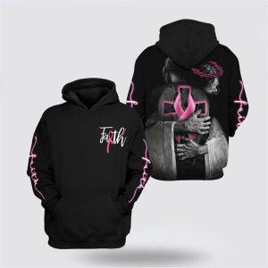 Breast Cancer Hoodie, Breast Cancer Awareness Faith Jesus Hugging In His Arms Black Hoodie, Breast Cancer Awareness Shirts