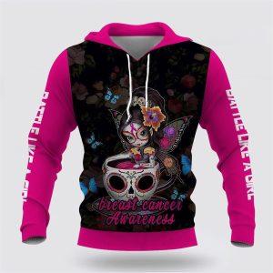 Breast Cancer Hoodie, Breast Cancer Awareness Girl Battle Fairy Sugar Skull Pink Hoodie, Breast Cancer Awareness Shirts