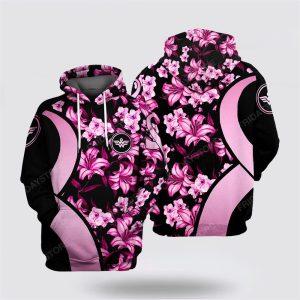 Breast Cancer Hoodie, Breast Cancer Flowers Pattern Black Pink Hoodie Women, Breast Cancer Awareness Shirts