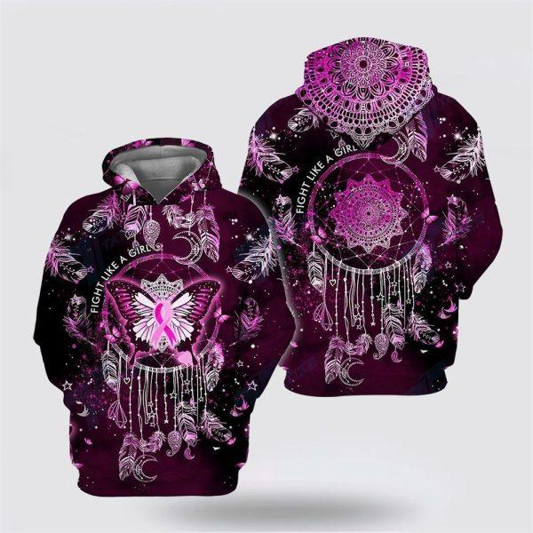 Breast Cancer Hoodie, Butterfly Dreamcatcher Breast Cancer Ribbon Pink 3D Hoodie, Breast Cancer Awareness Shirts