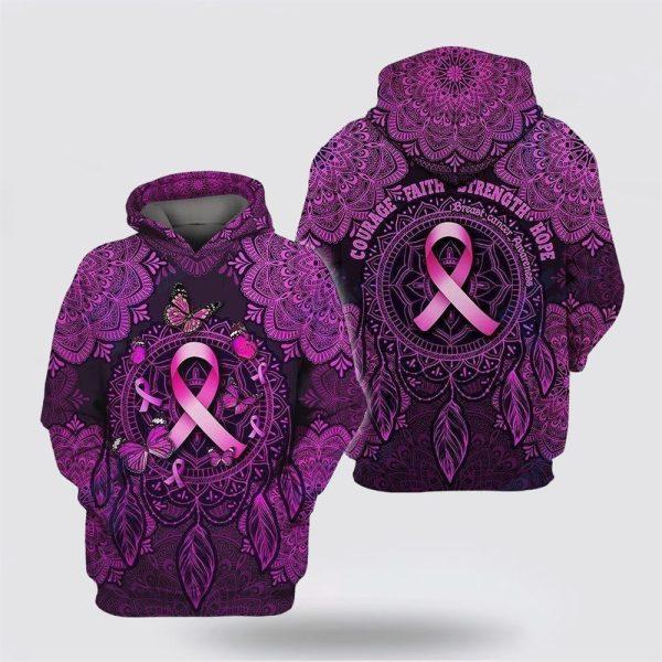 Breast Cancer Hoodie, Courage Faith Strength Hope Breast Cancer Awareness Mandala Pink Hoodie, Breast Cancer Awareness Shirts