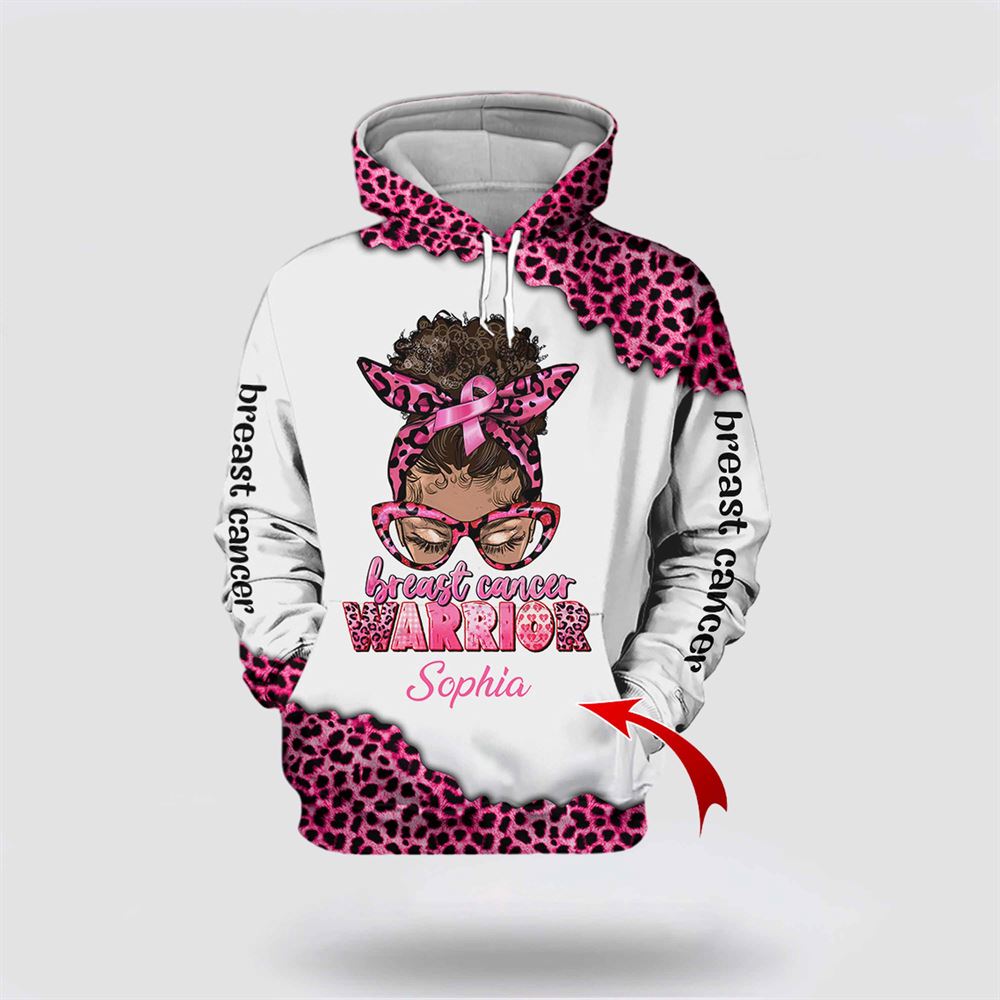 Breast Cancer Hoodie, Custom Name Breast Cancer Warrior All Over Print Hoodie Breast Cancer Hoodie, Custom Name Breast Cancer Warrior All Over Print Hoodie