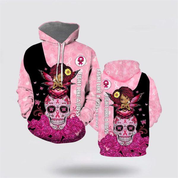 Breast Cancer Hoodie, Breast Cancer Rose Skull Angel All Over Print Hoodie, Breast Cancer Awareness Shirts
