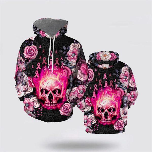 Breast Cancer Hoodie, Breast Cancer Skull All Over Print Hoodie, Breast Cancer Awareness Shirts